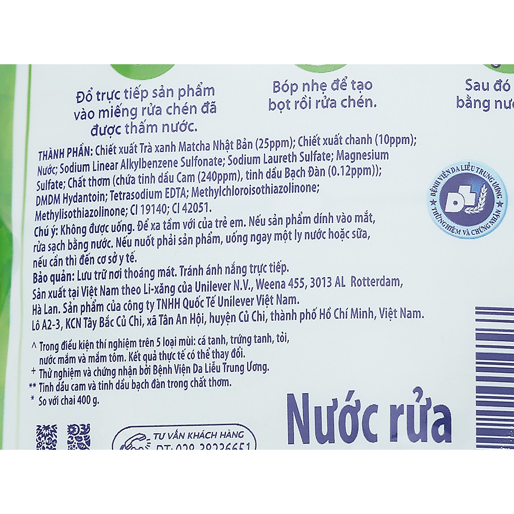 Nước rửa chén Sunlight Extra trà xanh matcha Nhật Bản túi 750g