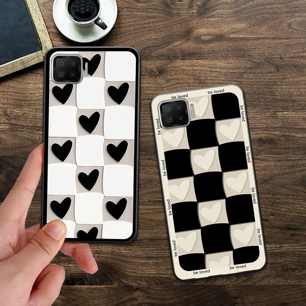 Ốp Oppo A73 / A93 in hình trái tim caro đen trắng , hồng cute xinh xắn dễ thương