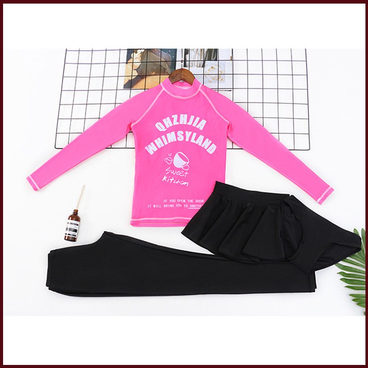 Có sẵn Bộ đồ bơi nữ dài tay hồng quần váy Hàn Quốc | BigBuy360 - bigbuy360.vn