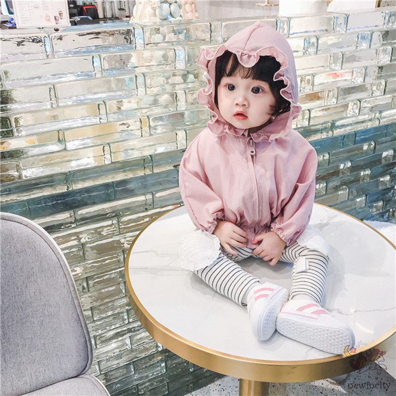 Áo khoác có mũ trùm đầu chống nắng thiết kế khóa kéo thời trang xuân hè cho bé gái