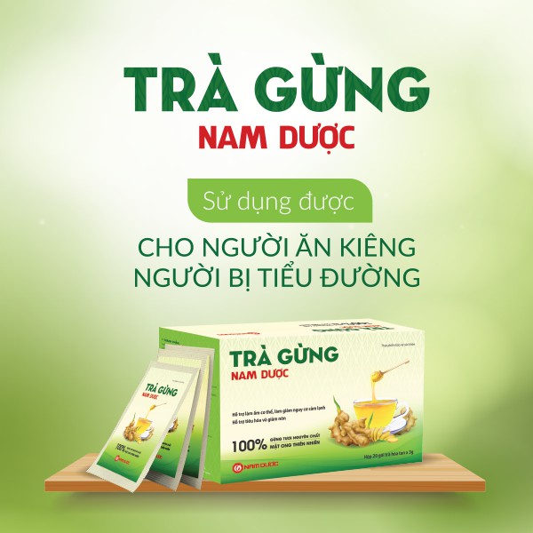 Trà gừng nam dược làm ấm cơ thể giảm nguy cơ cảm lạnh,hỗ trợ tiêu hóa giảm nôn.Hộp 20 gói suckhoechomoinha