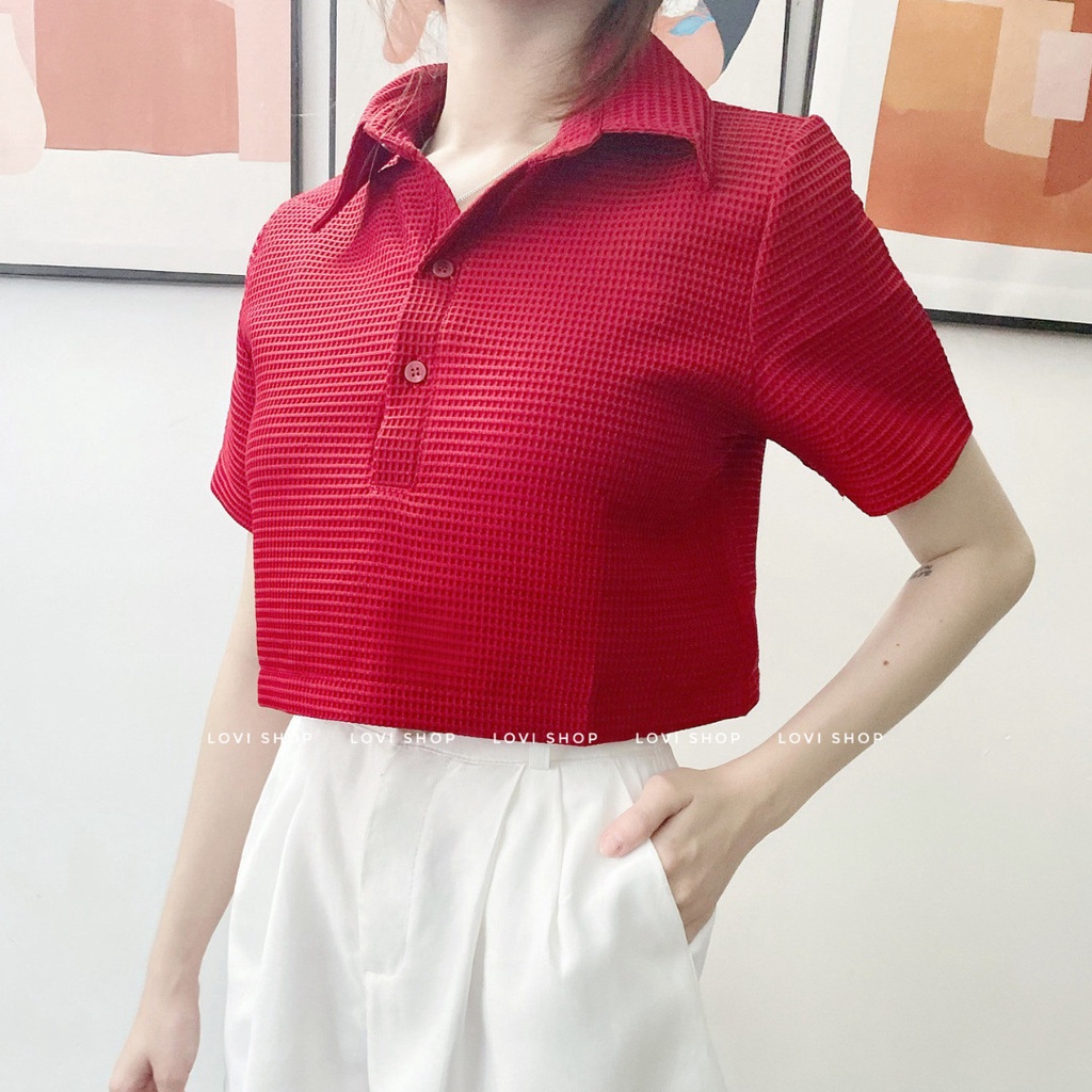 LOVI SHOP- Áo sơ mi croptop polo cổ bẻ/ cổ trụ tay ngắn chất xốp cao cấp 7 màu
