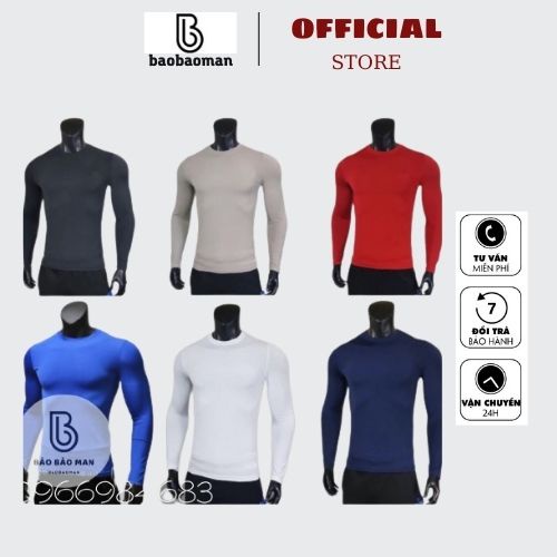 Áo giữ nhiệt BAOBAOMAN Áo thun tay dài nam thể thao dáng body co giãn 4 chiều nhiều màu bảo bảo man