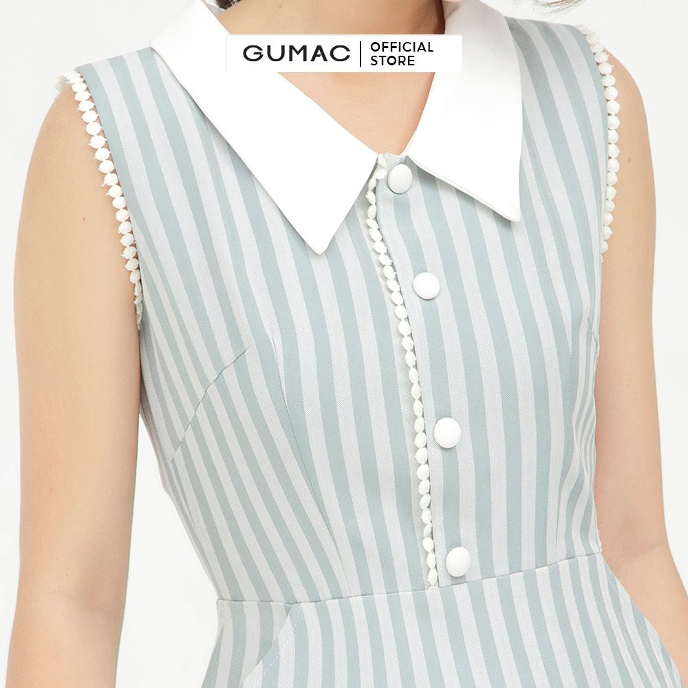 [Mã MABR07062 giảm 8% tối đa 50K đơn từ 249K] Đầm xòe nữ phối nút sát nách GUMAC ôm body màu xanh DB5115 | BigBuy360 - bigbuy360.vn