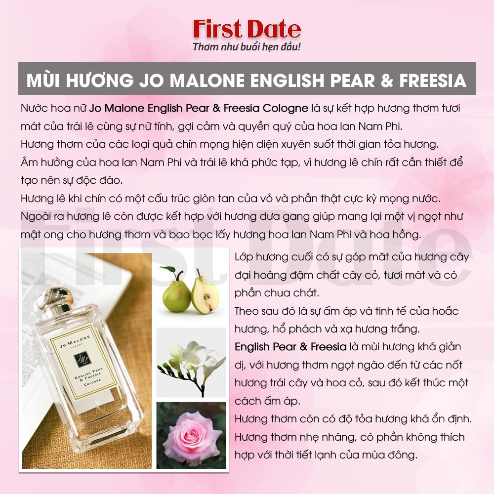 Nước hoa nữ Jo Malone English Pear & Freesia. Lưu hương lâu chính hãng 100% - Nhẹ nhàng, Sang trọng - First Date