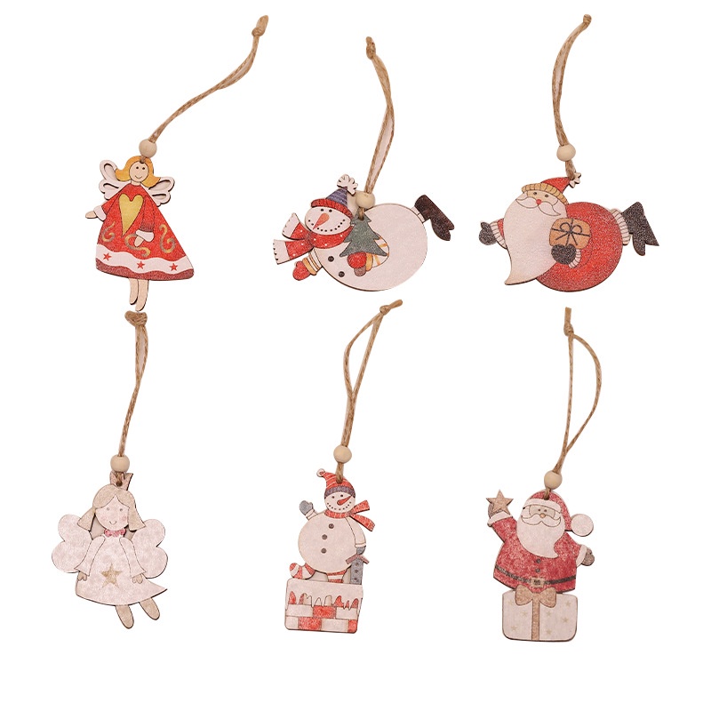 [Christmas Products][2Pcs/Set Christmas Snowmen Wooden Pendants Christmas Tree Ornaments ][Creative Crafts Pendant Accessories Home Decorations]