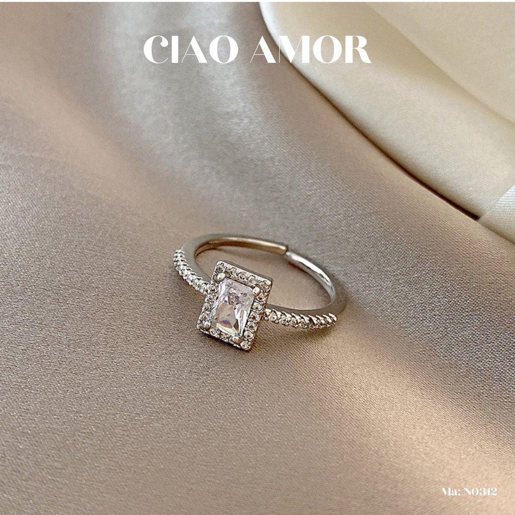 Nhẫn nữ bạc đính đá mặt vuông đơn giản sang trọng đính đá viền Trang sức Ciao Amor - N0312