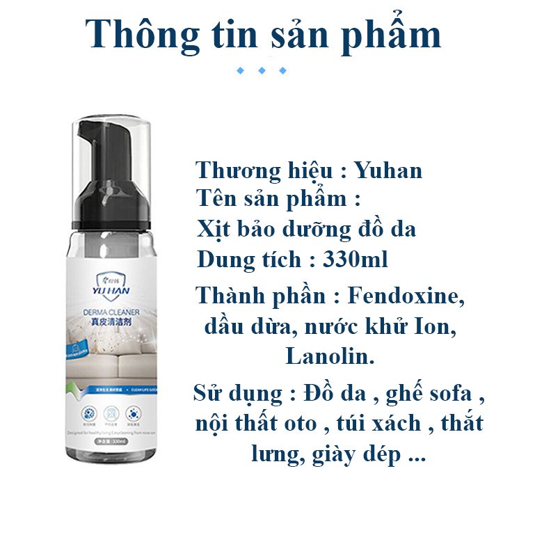 Chai xịt tẩy vết bẩn đồ da YUHAN 330ml vệ sinh túi xách giày bảo dưỡng đồ da tiện lợi