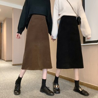 SẴN chân váy dáng dài lưng cao chất nhung gân dày dặn chun sau
