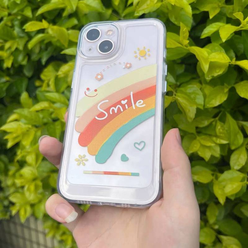 Ốp điện thoại silicon chống rơi cạnh thẳng hình mặt cười cầu vồng đơn giản thích hợp cho iPhone 13 11 XR 12 Xs 8P Y9Gd -