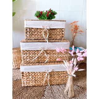 Set 3 khay lục bình có vải lót bên trong