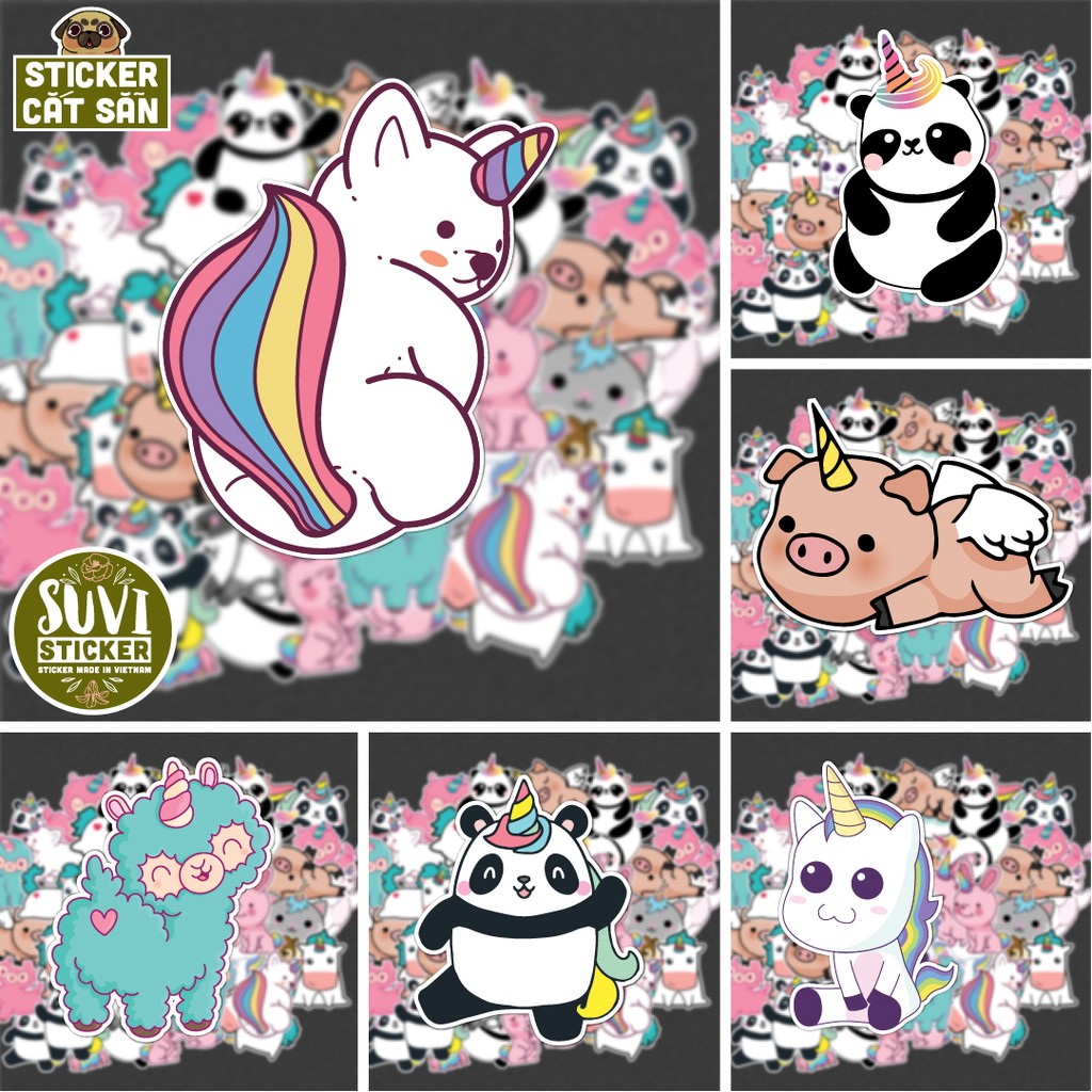 50 Sticker Animal Unicorn chống nước sticker dán laptop, điện thoại, đàn guitar, mũ bảo hiểm, vali. MSP: A01
