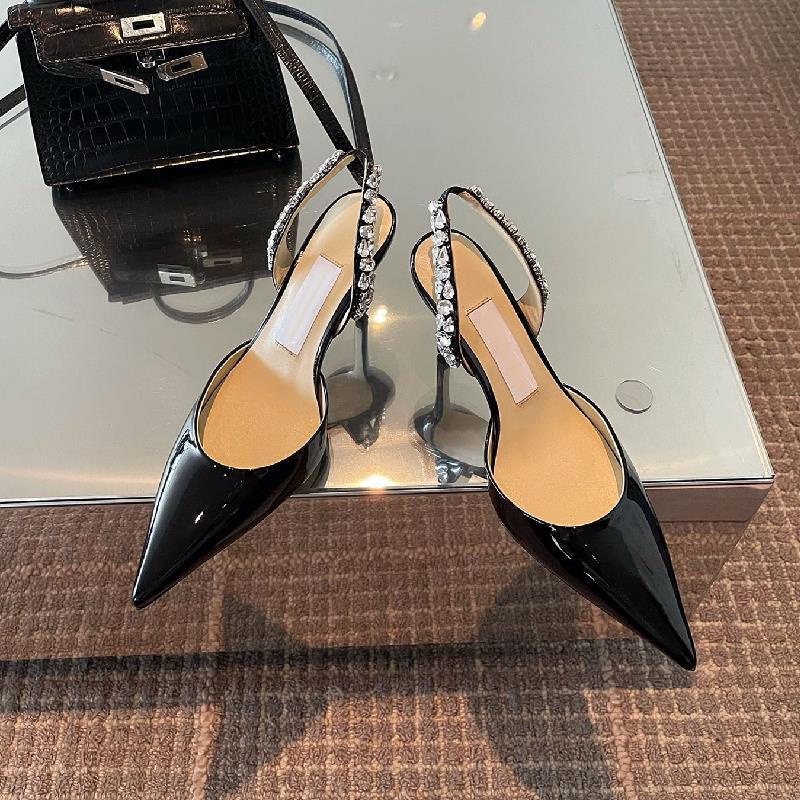 Giày cao gót mũi nhọn đính đá màu trắng thời trang xuân hè pháp 2022 cho nữ