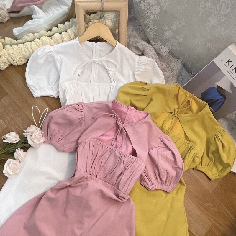 Đầm ngắn dáng chữ A khoét cổ 3 màu mùa hè Sun Fashion