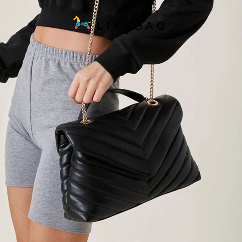 Túi đeo chéo nữ LIKEBAG khoác vai vân sọc form to phối xích sang trọng 218XK0811 - LIBAGI