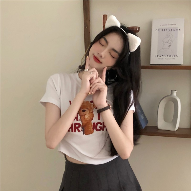 Áo Thun Nữ Tay Ngắn In Hình Gấu Thời Trang Hàn Quốc