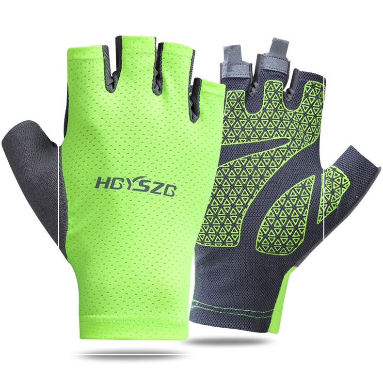 Găng Tay Thể Thao Hở Ngón Bằng Lụa Lạnh Mỏng Co Giãn Cao Thoáng Khí Nhanh Khô Chống Trượt Có logo Phản Quang Dành Cho Nam Và Nữ