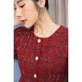 Váy dạ tweed đỏ 2 lớp cao cấp