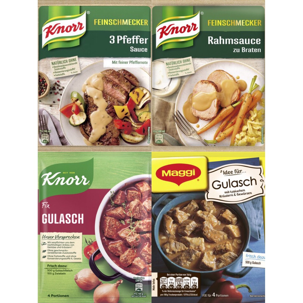 Gia vị sốt tiêu và Gia vị bò hầm kiểu Đức, Maggi/Knorr, hàng nội địa Đức