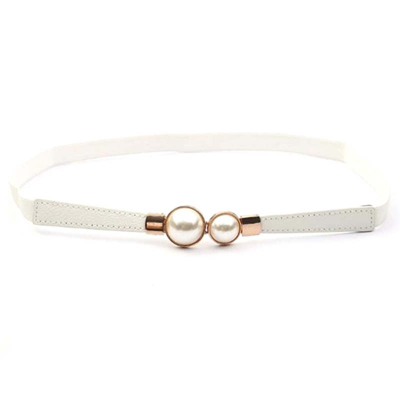 Thắt Lưng Bằng Da Có Khóa Đính Ngọc Trai Giả Có Thể Điều Chỉnh Cho Nữ
