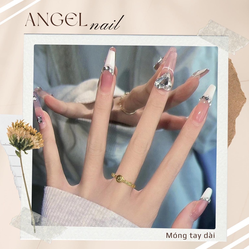 Bộ 24 móng giả đính charm đá tim