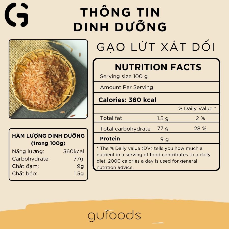 Gạo lứt ăn kiêng GUfoods (đỏ huyết rồng / xát dối / đen tím than) (1kg) - Giảm cân, Thực dưỡng, Eat clean