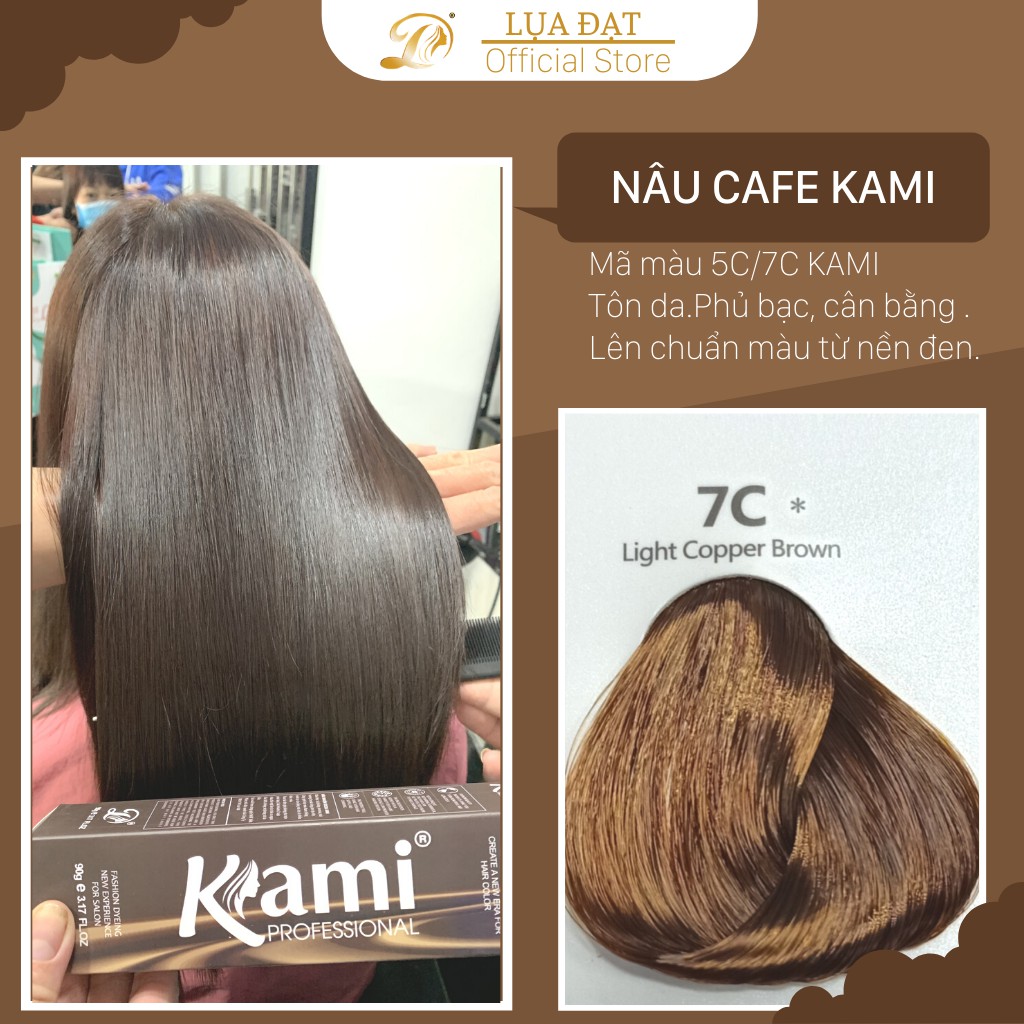 NÂU CAFE SÁNG-Thuốc nhuộm tóc  mã màu 7C KAMI + TẶNG kèm trợ nhuộm+Hấp phục hồi