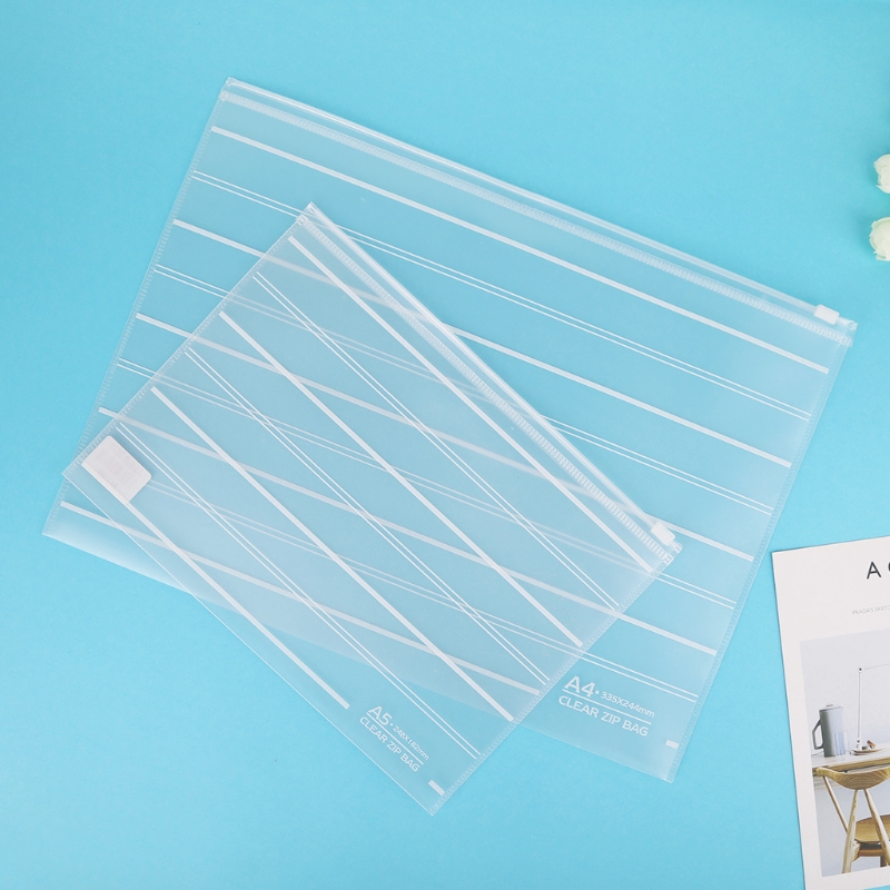 PVC A4 A5 Clear Transparent Plastic Waterproof Stationery Case Zipper Bag Pouch