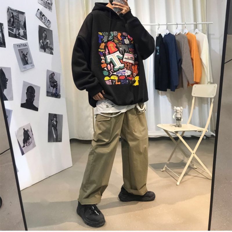 Áo Hoodie Nam Nữ Phong Cách Harajuku Cá Tính Chất Nỉ Trần Bông