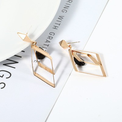 Bông Tai Bạc S925 Hàn Quốc Hình học đơn giản Cá tính Kim Cương Đen