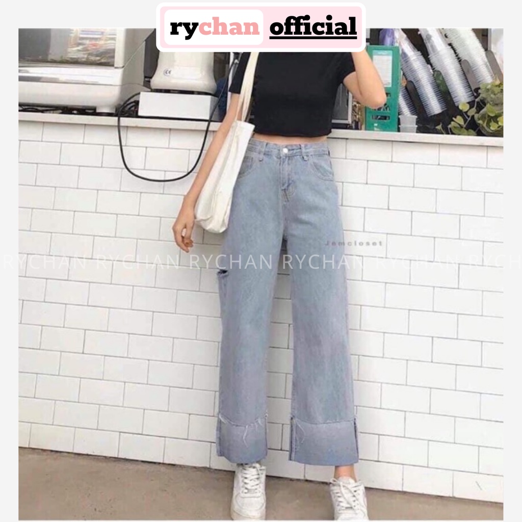 Quần jeans ống suông lật lai qq661