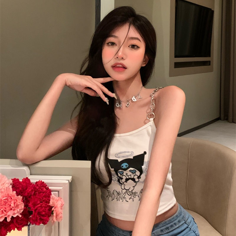 SANRIO Áo Hai Dây Họa Tiết Kuromi Thời Trang Mùa Hè Cho Nữ