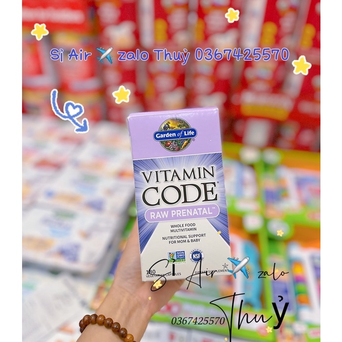 (Date 11/2023) Vitamin cho bà bầu Vitamin Code Raw Prenatal Garden Of Life 180 viên của Mỹ