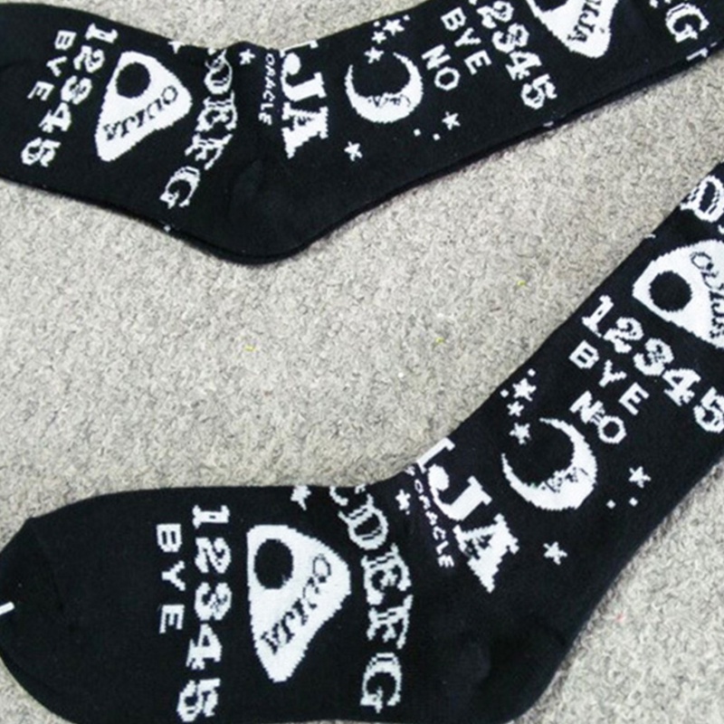 Tất Đen Dài Qua Gối In Họa Tiết Trăng Sao Phong Cách Gothic Punk Harajuku Cho Nữ
