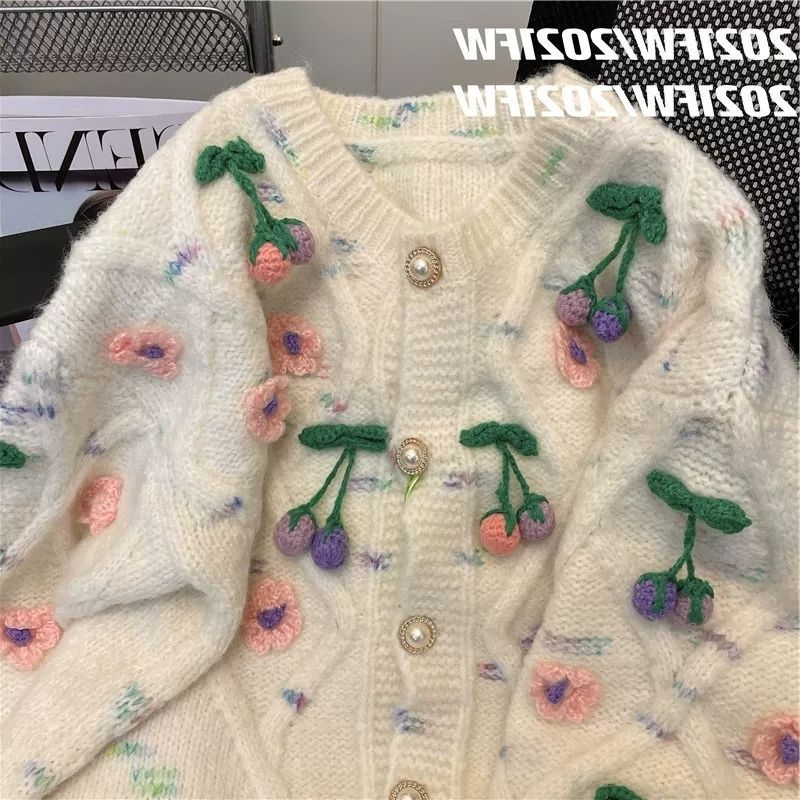 Áo Khoác Cardigan Dệt Kim Họa Tiết Hoa Anh Đào Xinh Xắn Cho Nữ  tao bao
