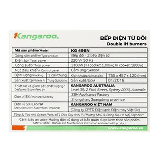 Bếp từ đôi Kangaroo KG498N,Công suất 3100 W,Chất liệu mặt bếp Ceramic,điều khiển cảm ứng sang trọng hàng trưng bày 98%