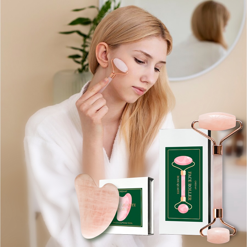 Thanh lăn massage mặt, guasha đá tự nhiên Greehop giúp làm thon gọn, nâng cơ tự nhiên
