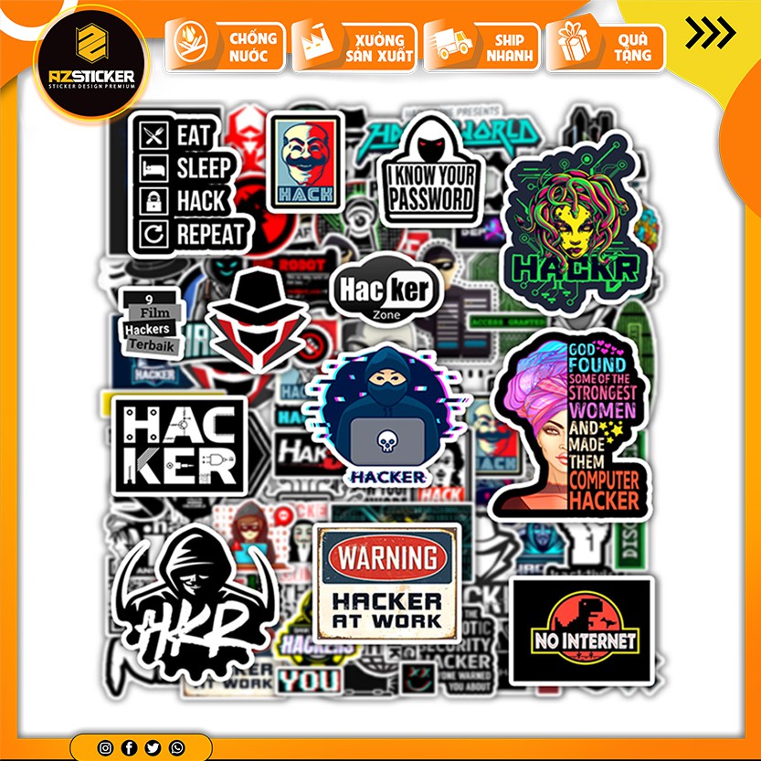 [Set 100+] Sticker Hacker | Dán Nón Bảo Hiêm, Điện Thoại, Laptop, Bình Nước...Chống Nước, Chống Bay Màu..