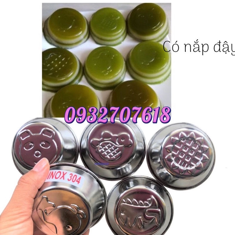 Combo 5 khuôn inox 304 ,làm  bánh da lợn ,rau câu ,bánh plan  bánh  bò  có  nắp đậy  hình thú ngộ ng