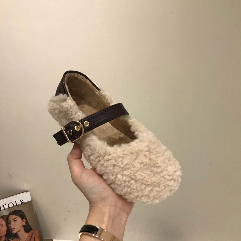 Giày Búp Bê Nữ Phủ Lông Thời Trang Hàn