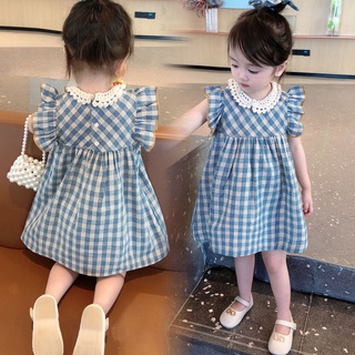  Hàng Có Sẵn Đầm Ngắn Tay Họa Tiết Ca Rô Một Mảnh Thời Trang Mùa Hè Phong Cách Hàn Quốc Cho Bé Gái