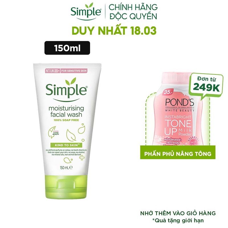 Sữa rửa mặt Simple giúp cấp ẩm cho da khô nhạy cảm & không chứa xà phòng