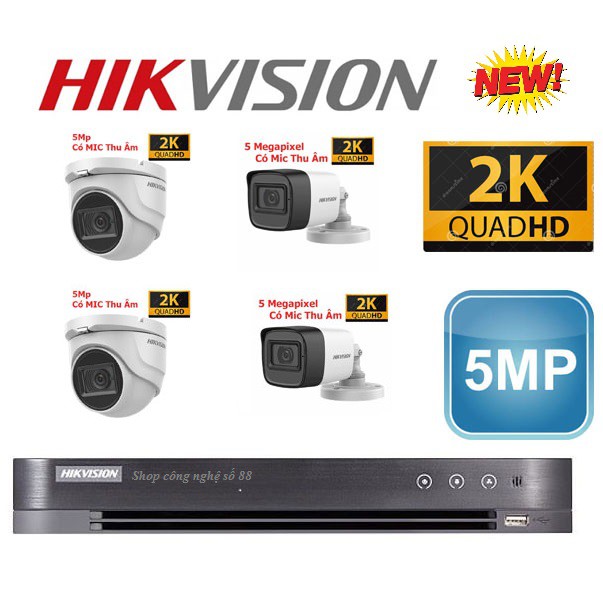 Trọn bộ camera hikvision 5mp liền mic thu âm + full phụ kiện tự lắp đặt tại nhà