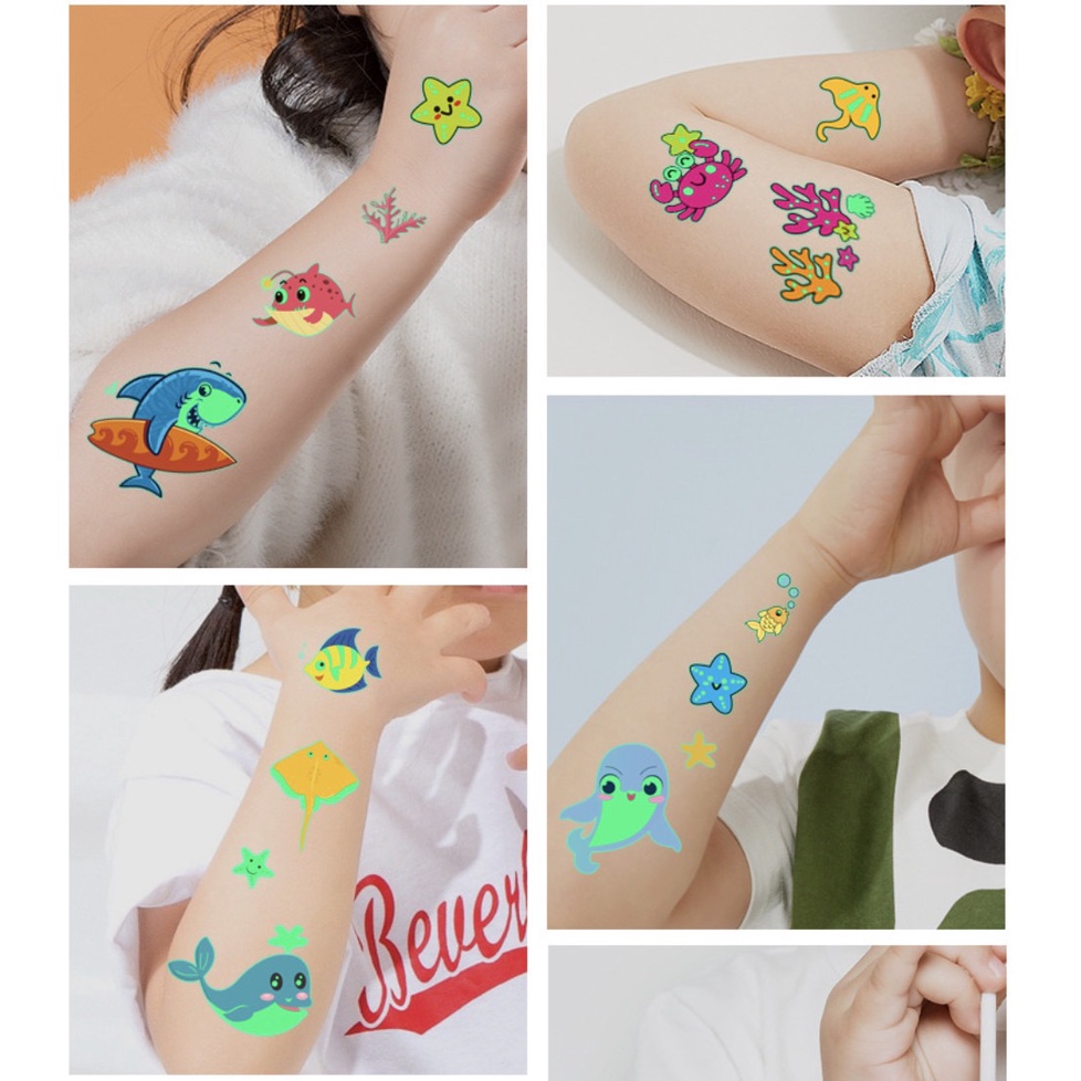 Sticker hình xăm phản quang dán tuổi thơ TATOO NHIỀU CHỦ ĐỀ ĐỘNG VẬT BIỂN KHỦNG LONG NGƯỜI MÁY đồ chơi bé trai bé gái