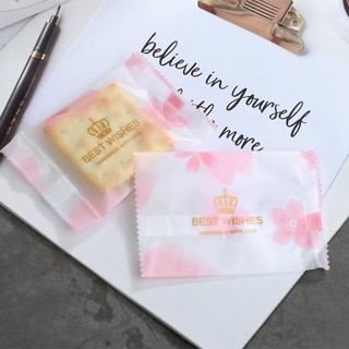 (Set 100) Túi đựng bánh quy hàn mép hoa anh đào