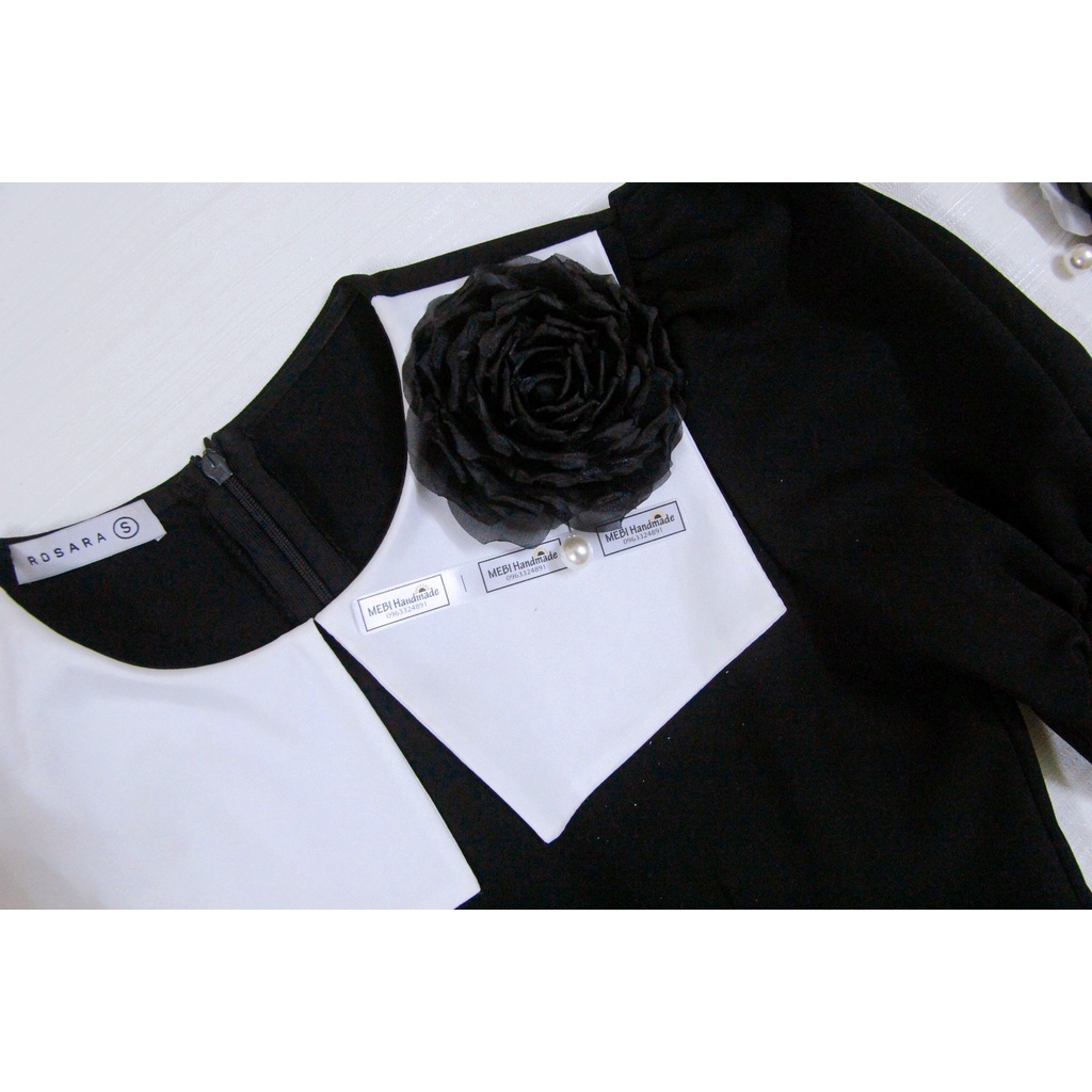Hoa cài áo MEBIHandmade cao cấp tone màu đen siêu sang, hoa vải handmade mẫu hoa hồng đen trắng NOBOX