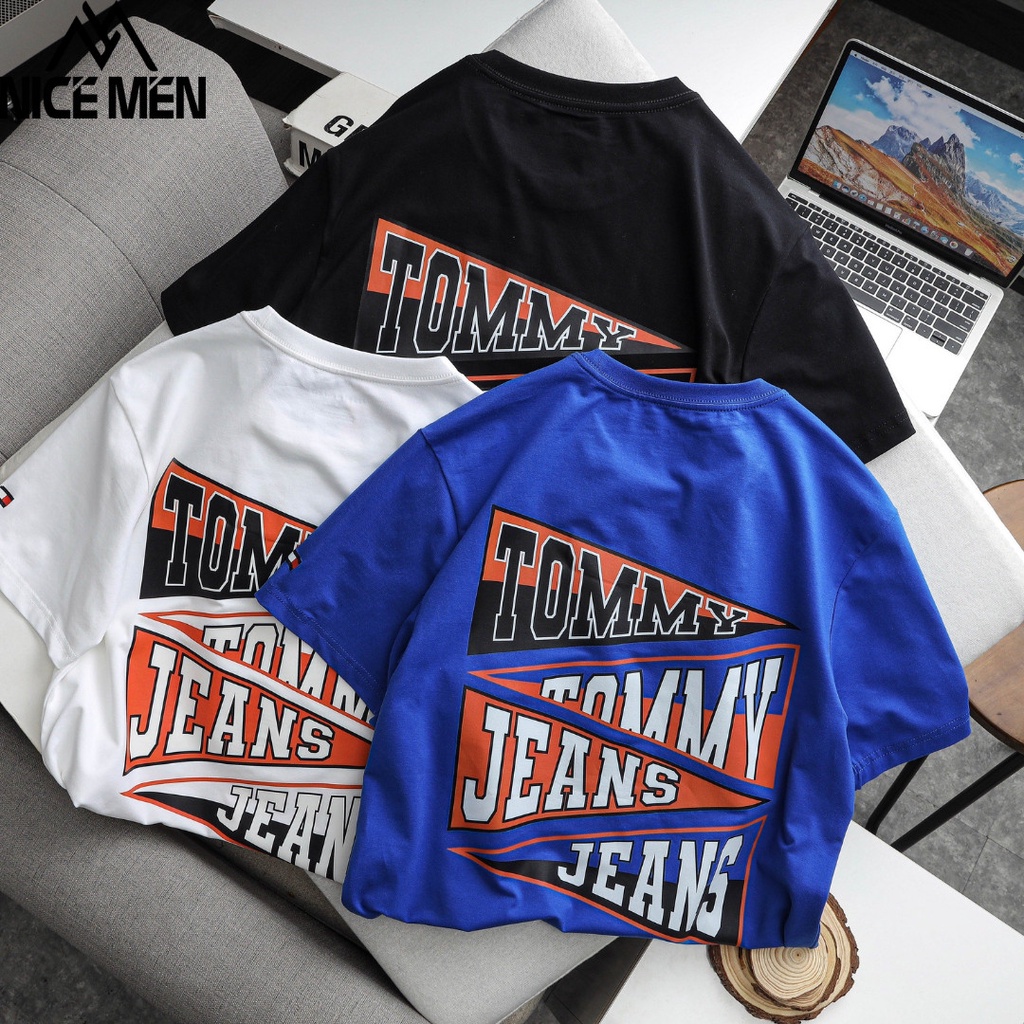 Áo thun nam đẹp cổ tròn TOMMY 2 phông cộc tay 3 màu trắng đen xanh vải cotton cao cấp- NICEMEN
