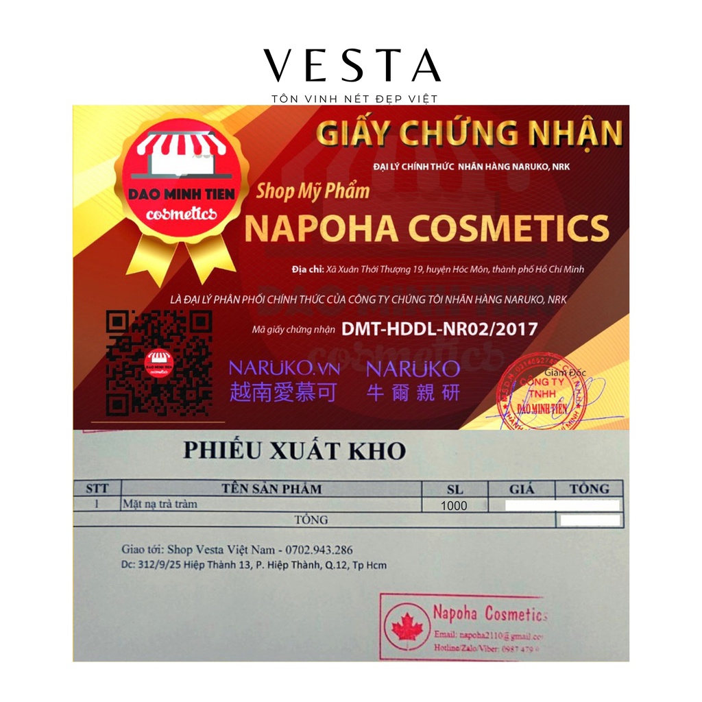 Mặt Nạ Naruko Tràm Trà - Hộp 8 Mếng Mask Giấy Giảm Mụn Và Nám Naruko Tea Tree