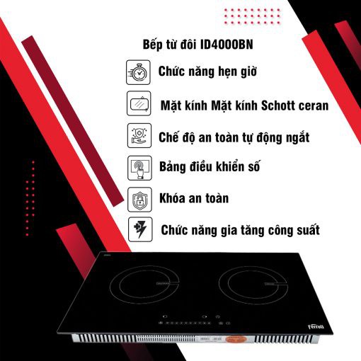 BẾP TỪ ĐÔI FERROLI ID4000BN MẶT KÍNH SCHOTT CERAN - ĐIỀU KHIỂN SỐ