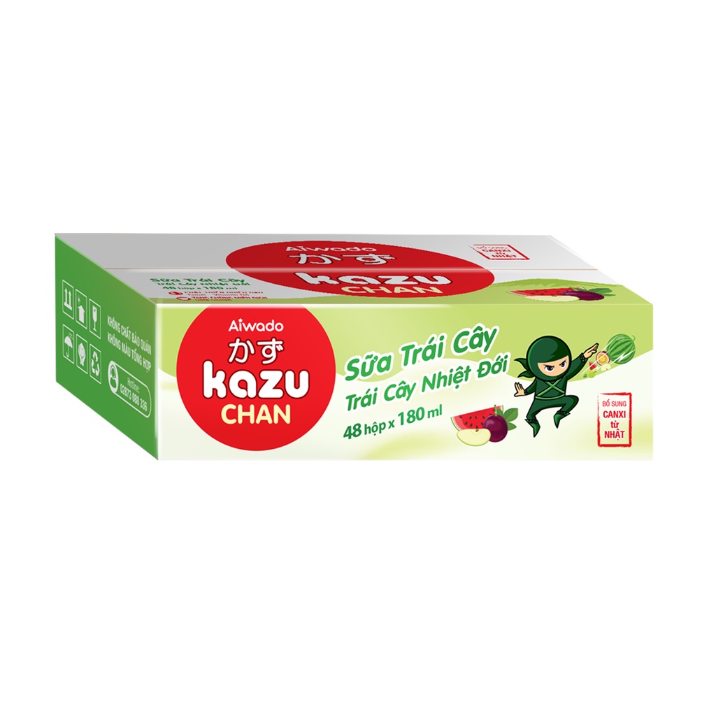 Aiwado Kazu Chan - Sữa trái cây Trái cây nhiệt đới (Thùng 48 hộp 180ml)